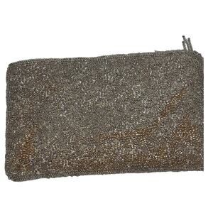 Vintage Small Gold Beaded Zippered Evening Bag Clutch with Mirror Walborg